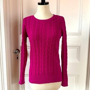 St. John's Bay Women's Hot Pink Crewneck Long Sleeve Cable Knit Sweater Small